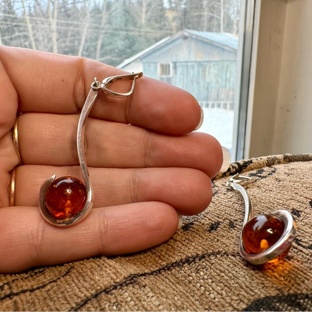 Amber and Silver Drop Earrings